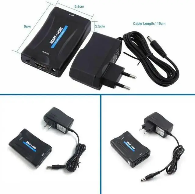 Alt view image 2 of 5 - Black HD 1080P Scart To HDMI Video Audio Upscaler Converter Signal Adapter For TV DVD Sky Box US/EU Power Plug