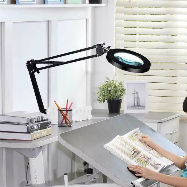 Alt view image 2 of 5 - Desk Magnifier USB LED Lamp 5X Magnifying Glass Clamp Base Adjustable Illuminated Desk Light Bedroom Office Study