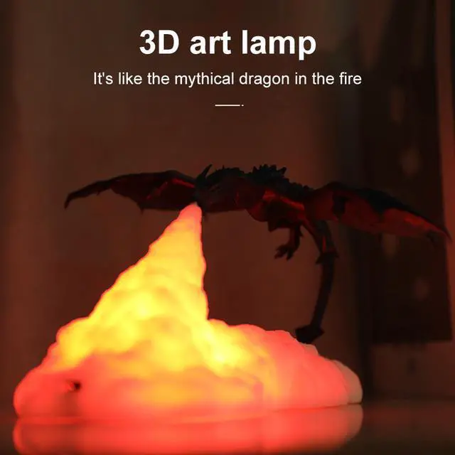 Main image of 3D Printed Light Fire-Breathing Dragon Lamps USB Rechargeable Night Light Bedside Night Lamp Decorative Lamp Kids Gifts