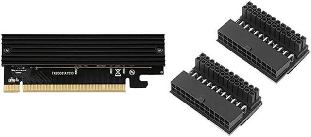 Main image of 2Pcs ATX 24Pin 90 Degree 24 Pin to 24Pin Power Plug Adapter & 1x M.2 Adapter Card M.2 to PCIE 3.0 SSD Expansion Card