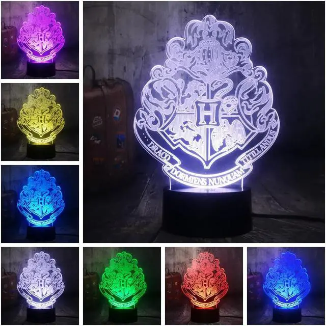 Alt view image 2 of 5 - Movie Fans HOGWARTS Magic School Emblem Logo 3D illusion LED Night Light Mood Desk Lamp Home Decor Kids Toy Christmas Lamp