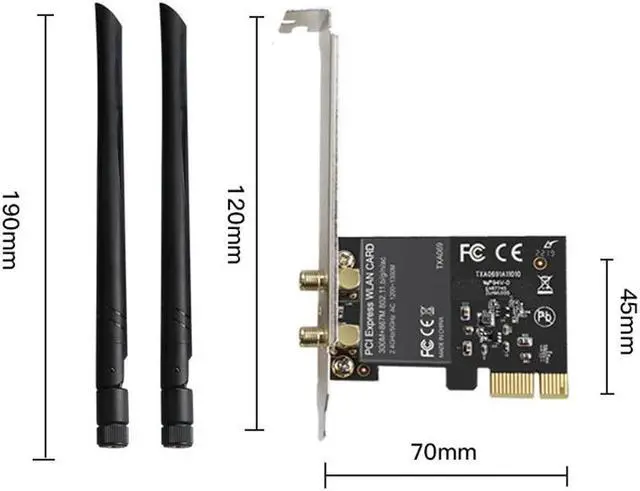 Alt view image 2 of 5 - Wireless Adapter Card 1300Mbps Dual Band 5.GHz/2.4GHz PCI Express Wi-Fi Network Adapter Card for Desktop