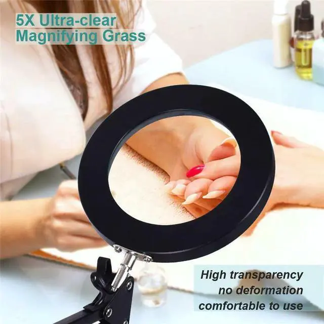 Alt view image 3 of 5 - Desk Magnifier USB LED Lamp 5X Magnifying Glass Clamp Base Adjustable Illuminated Desk Light Bedroom Office Study