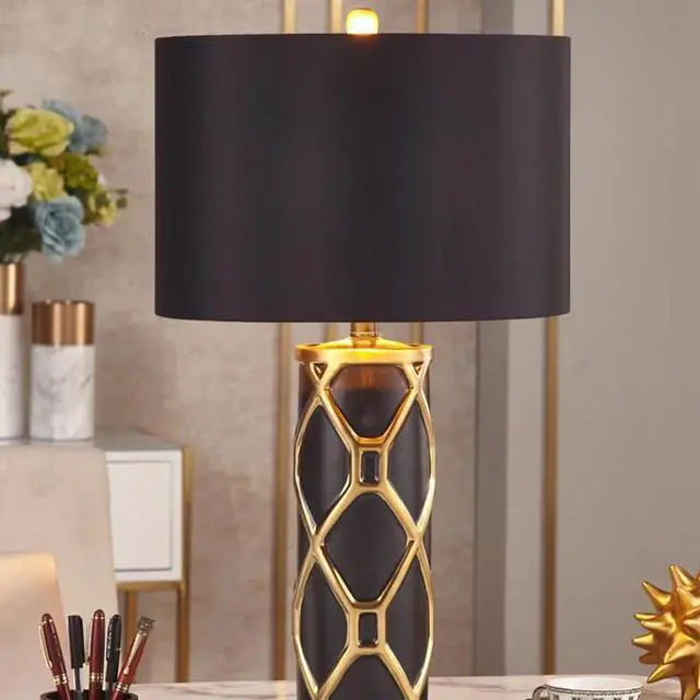 Alt view image 3 of 5 - Ceramic LED Lights Table Lamp Cloth Table Lamps Shade For The Bedroom Bedside Hotel Living Room Home Decor Desk Lamp