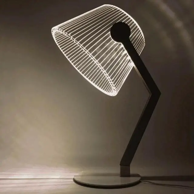 Alt view image 5 of 5 - 3D Effect Stereo Vision LED Desk Lamp Wood Bracket Acrylic Lampshade LED Lamp Living Room Bedroom Reading Lamp with USB Plug