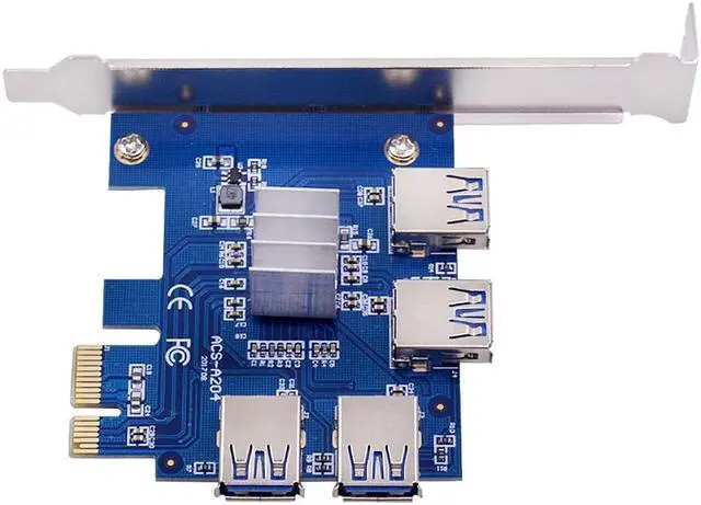 Alt view image 5 of 5 - PCI-E 1X to 4 USB 3.0 Riser Card PCIE 1X to 16X Adapter PCI Express Port Multiplier Hub For Litecoin Bitcoin Miner Mining