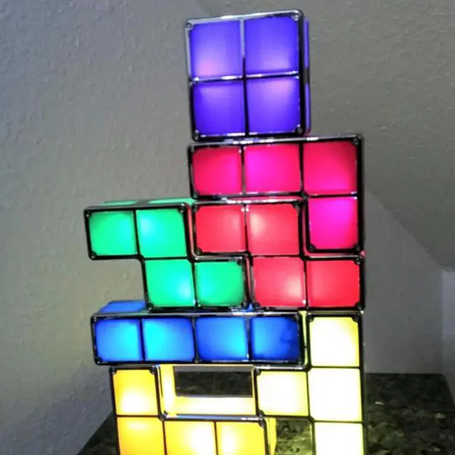 Alt view image 3 of 5 - Upgrade DIY Tetris Puzzle Retro Game Colorful Brick Toy Stackable LED Desk Lamp Constructible Block Night Light