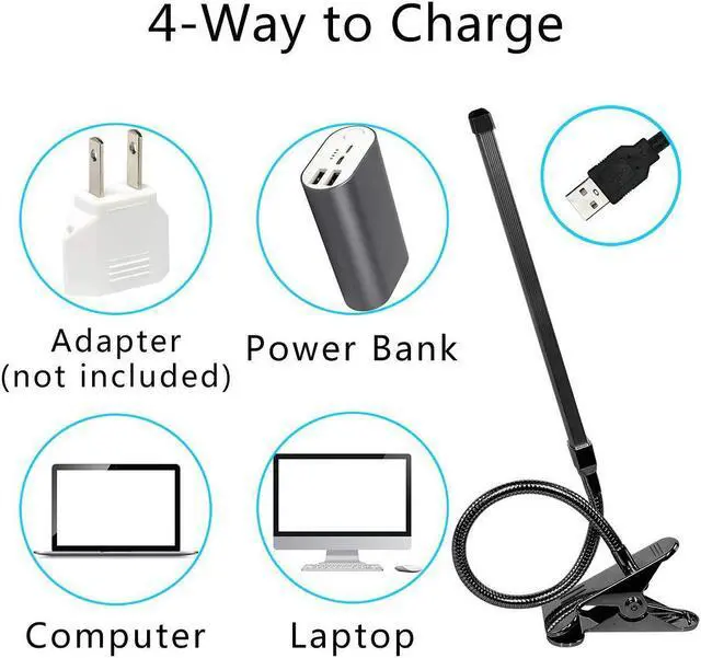 Alt view image 4 of 5 - 8W LED Clip on Desk Lamp with 3 Modes 2M Cable Dimmer 10 Levels Clamp Table Lamp