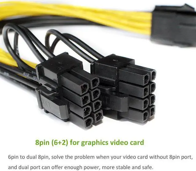 Alt view image 2 of 5 - Cable PCI-E PCIE 6p Female to Dual 8pin 6+2 Male GPU Graphics Video Card Power Supply Extension Riser Mining Cord Cabo