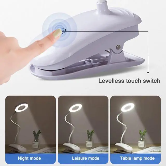 Alt view image 2 of 5 - LED Desk Lamp Touch Clip Study 3Modes Clip Lamp 7000K Eye Protection USB Light Dimmer Rechargeable Stepless Dimmable