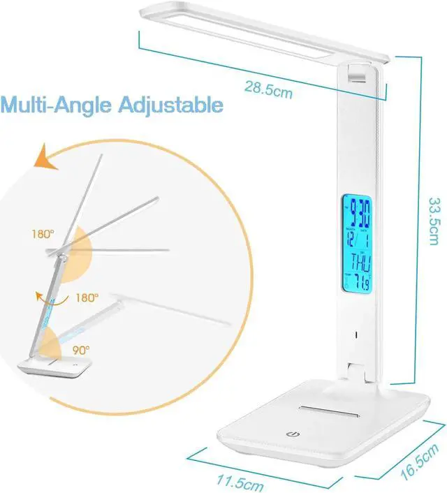 Alt view image 5 of 5 - Modern Business Led Office Desk Lamp Touch Dimmable Foldable With Calendar Temperature Alarm Clock table Reading Light