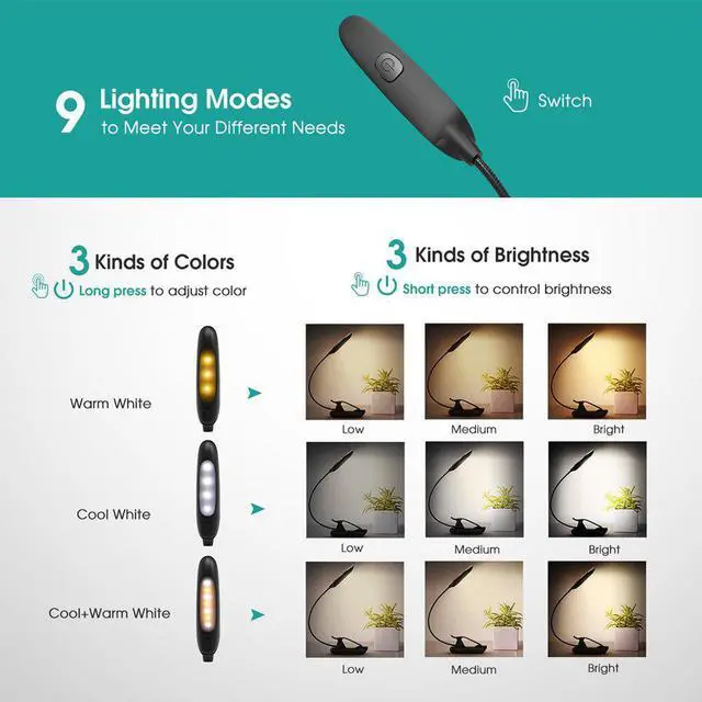 Alt view image 3 of 5 - 7LED 360 Degree ABS Wire Charging Smooth Adjustable Light Table Desk Lamp No Flicker Readig Dimmer Clip-on Eye Protection