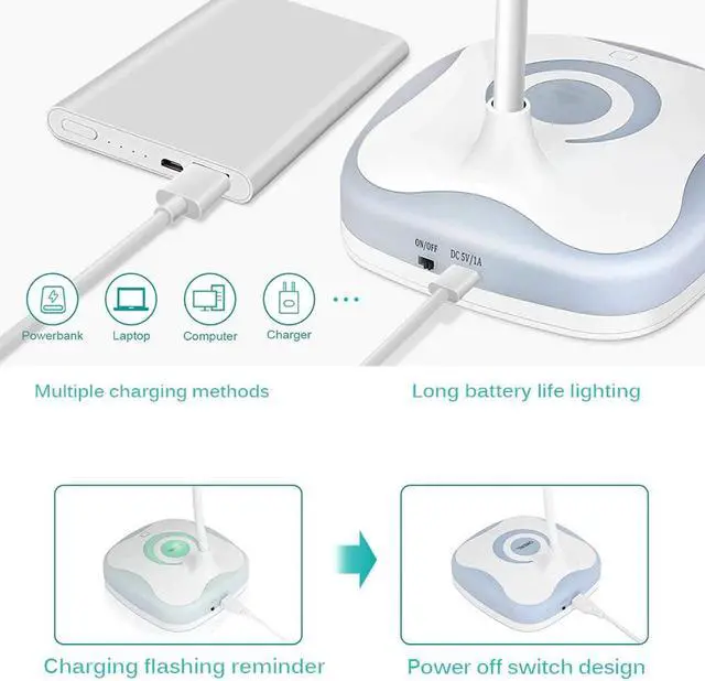 Alt view image 4 of 5 - Control LED Desk Study Bedroom Lamp Table Lamp Flexible Adjustable Brightness 3 Levels USB Rechargeable Book Light