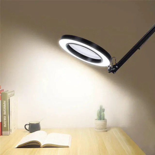 Alt view image 4 of 5 - Desk Magnifier USB LED Lamp 5X Magnifying Glass Clamp Base Adjustable Illuminated Desk Light Bedroom Office Study
