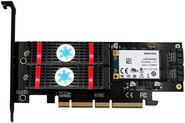 Alt view image 2 of 5 - NVMe SSD NGFF mSATA to PCI-E X4/X8/X16 Raiser M Key B Key mSATA 3in1 PCI Express Riser Card mSATA SSD PCIE  SATA Adapter