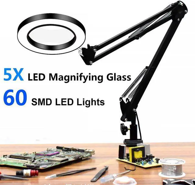 Main image of 8W USB LED 3 Colors Table Lamp Dimming Desk Reading Light 60 SMD LED Lights with 5X Large Magnifying Glass Magnifier Nail Beauty