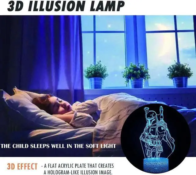 Alt view image 2 of 5 - 3D illusion LED Night Lights Star Series The Mandalorian Desk Lamp Boba Fett Wars Model Lampen For kids Birthday Xmas Gifts