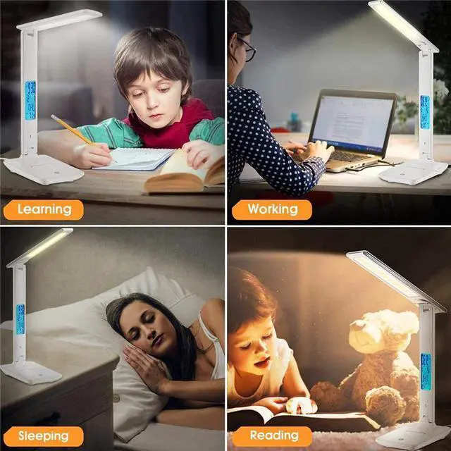 Alt view image 5 of 5 - 10W LED Table Lamp For Study Reading Touch Switch Desk Lamps With Calendar Temperature Alarm Clock Rechargeable Reading Light