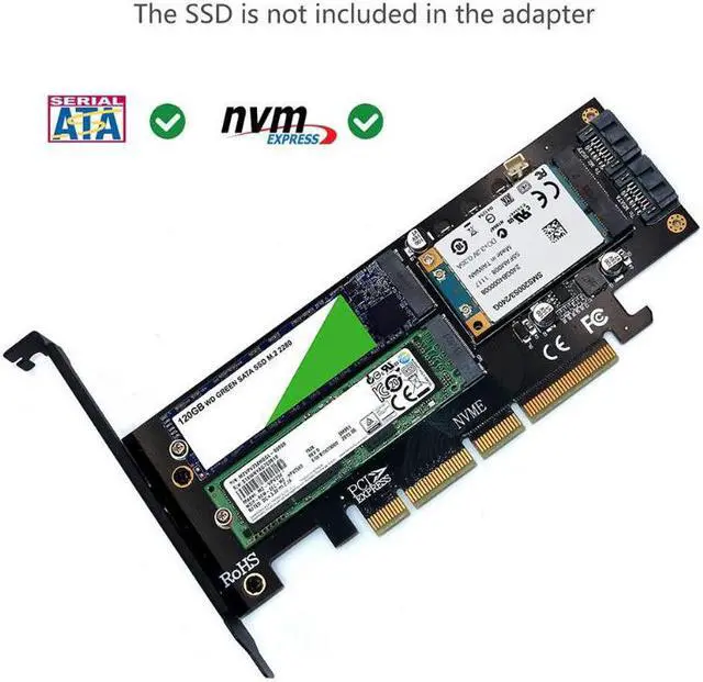 Alt view image 5 of 5 - NVMe SSD NGFF mSATA to PCI-E X4/X8/X16 Raiser M Key B Key mSATA 3in1 PCI Express Riser Card mSATA SSD PCIE  SATA Adapter
