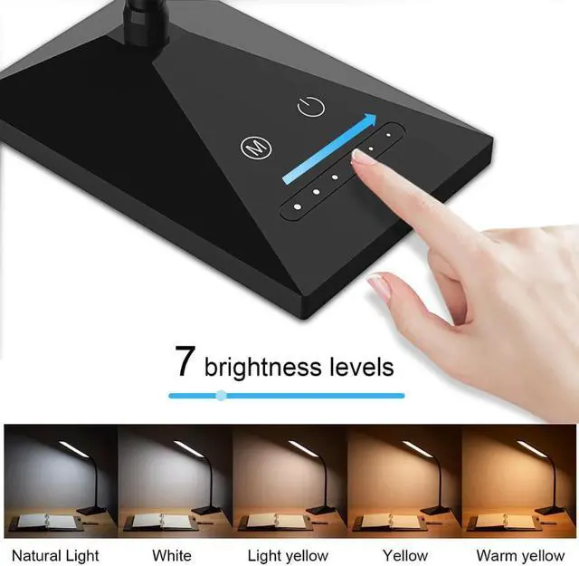 Alt view image 5 of 5 - 7 kinds of brightness dimming table lamp, eye protection reading lamp with full touch control DC 5V USB Charging Port