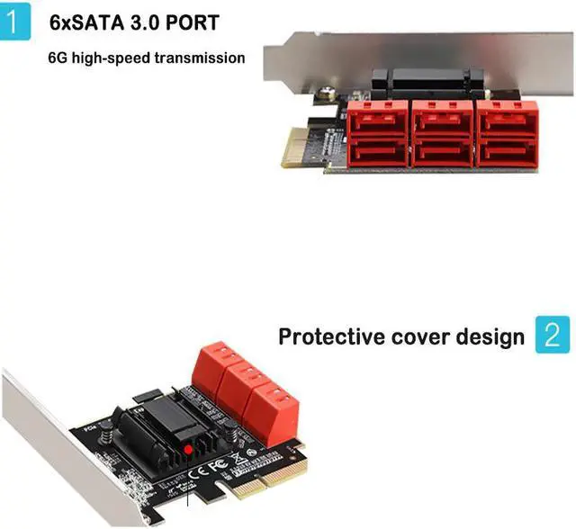 Alt view image 5 of 5 - 6 Port pci express sata 3 6G ASM1166 chip Fast heat dissipation X4/X8/X16  pcie sata 3.0 expansion Adapters/Expansion/Converters