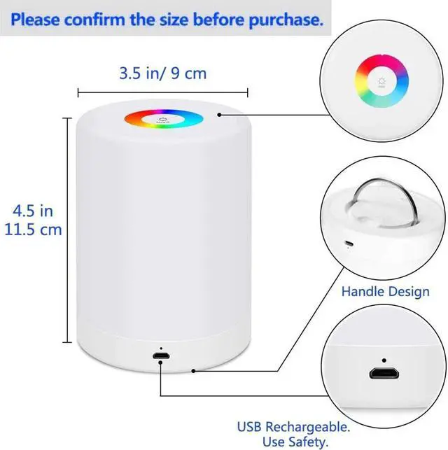 Alt view image 7 of 7 - LED Touch Control Night Light Induction Dimmer Bedside Portable Lamp Dimmable Colorful LED Table Lamps