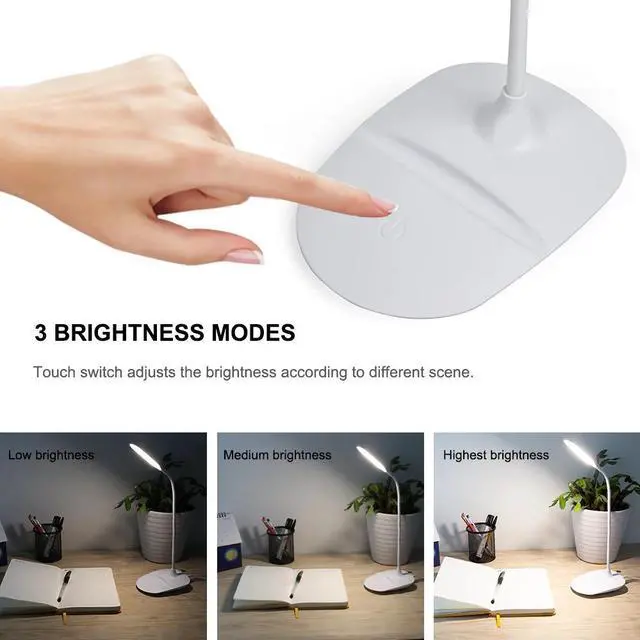 Alt view image 5 of 5 - Desk Lamp Touch Control 3 Modes Brightness Eye-Caring  Table Lamp With USB Charging Port Phone Holder For Living Room