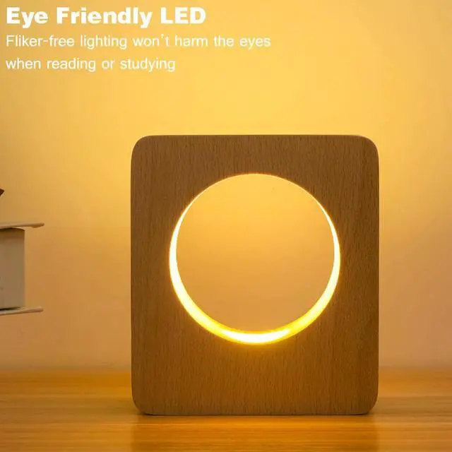 Alt view image 3 of 5 - LED Bedside Night Light Eye-protection Flicker-Free Study Home Decor Wood Desk Lamp USB Gift Dormitory Minimalist