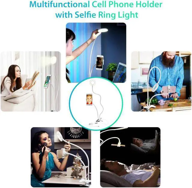 Alt view image 5 of 5 - USB Table Desk Light with LED Ring Flash Light Lamp Tabletop Stand Tripods with Mobile Phone Holder for Video Bloggers