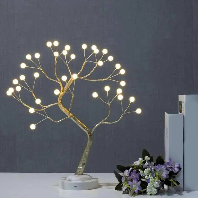 Main image of Battery Table Lamp Pearl 36 LED Warm Light Shimmer Tree Desk Lamp Touch Switch Copper Wire Light For Bedroom Party Decor
