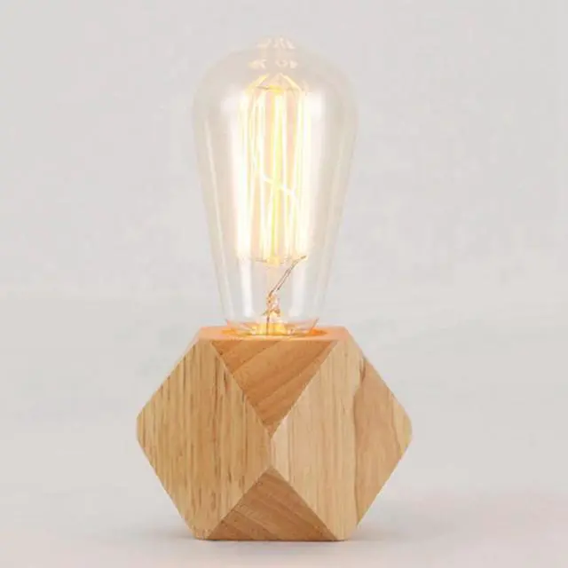 Main image of table lamp E27 Wooden desk lamp Diamond bedside lamp for home/bedroom/living room decor EU-Plug Wooden Base