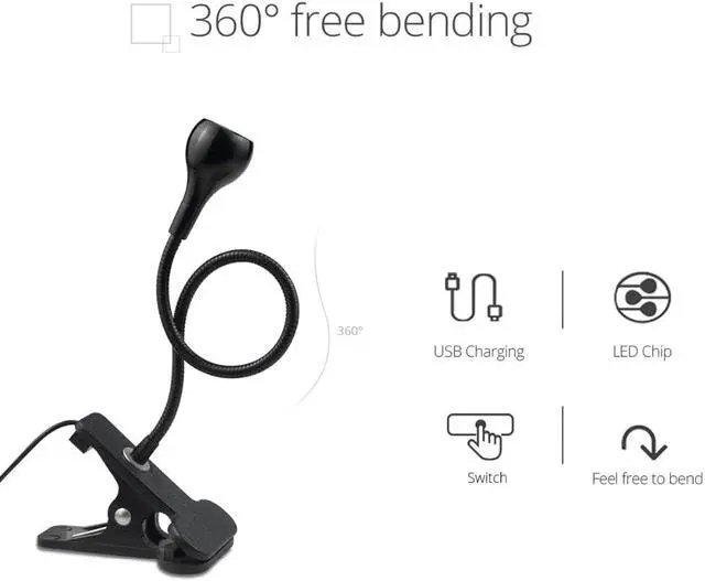 Alt view image 3 of 5 - Power Desk Lamps Flexible LED Light With Clip on the Table Students Study Lamps Bedside Night Lamp With Switch LED Lamp