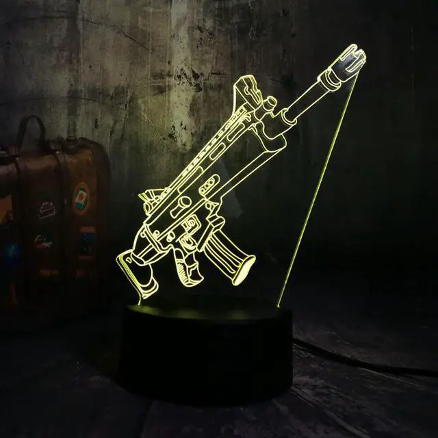 Alt view image 3 of 5 - Cool Battle Royale Game PUBG TPS SCAR-L Rifle LED Night Light Desk Lamp RGB 7 Color Boys Kids Toy Home Decor Christmas Toys