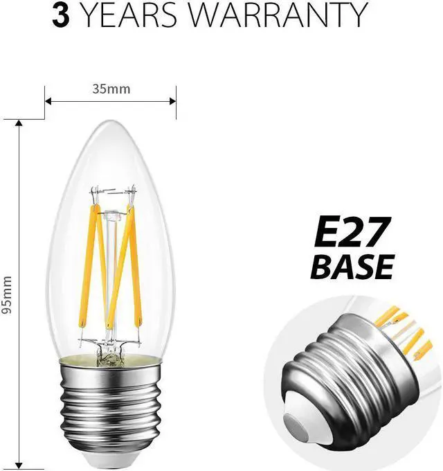 Alt view image 2 of 5 - 6pcs/Lot LED Light Bulb Filament 4W E27 C35 2700K Warm White Replacement 40W 470lm Rustic Candle Shape Bulbs Led Table Desk Lamp