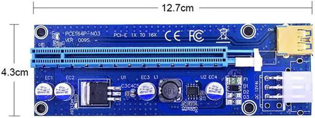 Alt view image 4 of 5 - 10 Pcs VER009S PCI Express PCIE PCI-E Riser Card VER009S 6Pin to SATA 1X 16X USB3.0 Adapter LED with SATA Power Cable