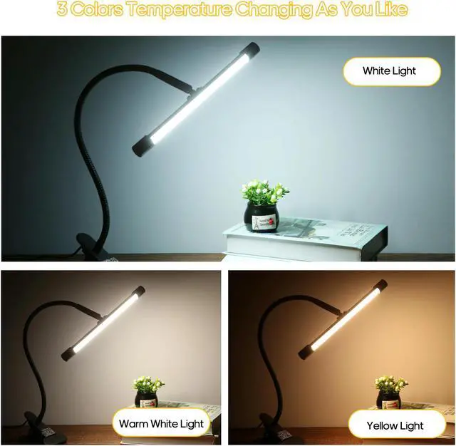 Alt view image 2 of 7 - 8W LED Clip on Lamp, Desk Light with 3 Modes 2M Cable Dimmer 10 Levels Clamp Table Lights