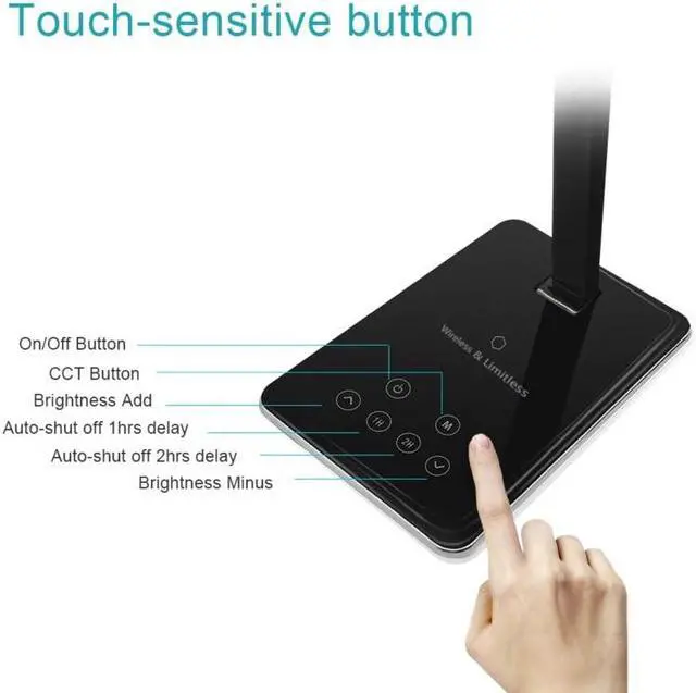 Alt view image 2 of 5 - Smart LED Table Lamp QI Wireless Charging Desk Lamp Touch Dimmable Reading Light Eye Protect Light USB Night Light