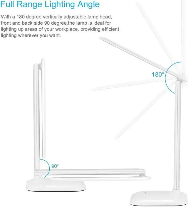 Alt view image 4 of 5 - LED Desk Lamp with 5-Level Dimmer USB / Wall Charger Adjustable Dimmable Foldable Touch Control Eye Protection 4W