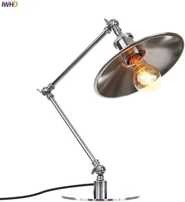 Alt view image 5 of 5 - Silver Vintage Desk Lamp US/EU Plug Bedroom Studying Room Loft Decor Industrial LED Table Lamp Beside Luminaria De Mesa