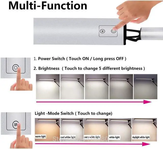 Alt view image 5 of 5 - Architect Metal Swing Arm Table Lamp Desk Lamp with Clip and 5level Dimmer 5 Lighting Modes Eye Care Touch Control Black 15W