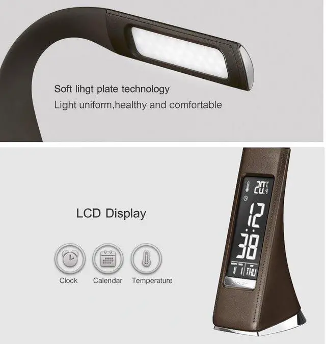 Alt view image 2 of 5 - Business LED Desk Lamp 3 Mode Lights Leather Texture Folding Reading Table Lamp With Alarm Clock Calendar LCD Display