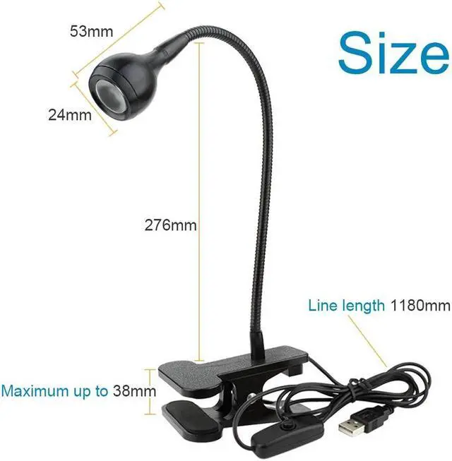 Alt view image 5 of 5 - Table Lamp Black/Silver Led Desk Lamp USB Charging For Living Room Bedroom Study Light With Clip Warm White