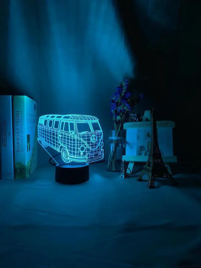 Alt view image 4 of 5 - 3D Illusion Acrylic Led Night Light Lamp Peace Bus for Kids Child Bedroom Decor Nightlight Rgb Colorful Table 3D Lamp Bus Gift
