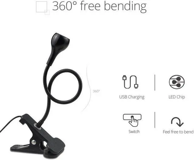 Alt view image 3 of 5 - Lamps Black Sliver 5V Switch Power Home Indoor Bedroom Child Study Book Light Night Clip LED USB Light Table Reading Lamp