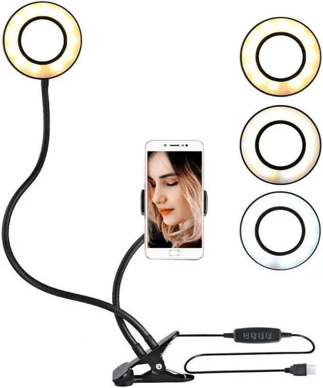 Main image of USB Table Desk Light with LED Ring Flash Light Lamp Tabletop Stand Tripods with Mobile Phone Holder for Video Bloggers