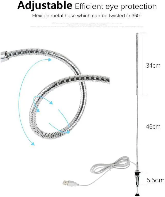 Alt view image 5 of 5 - Arm Table Lamp 48 LEDs Clip Mounted Office LED Desk Lamp USB Flexible Gooseneck Eye-protection Reading Lamps for Work Study