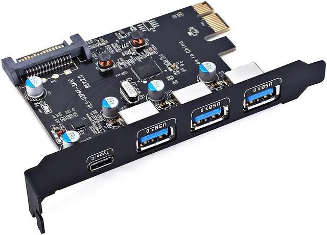 Alt view image 4 of 5 - Add On Cards USB 3.0 PCI-E Type C Expansion Card Controller Adapter 3x UBS3.0 + 2x/1x USB 3.1 w/ 4Pin Power 15Pin SATA Cable