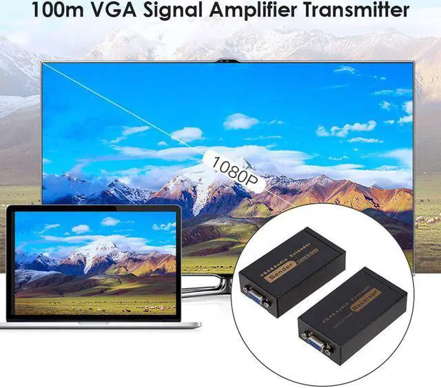 Alt view image 3 of 5 - 100M 328ft VGA Video Audio Extender Over Single RJ45 CAT5e/6 1080P Network Extension adpater Lightning protection