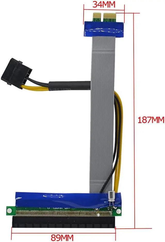 Alt view image 3 of 5 - Softly pcie PCI E PCI-E Express 1X to 16X Riser Card Extender Ribbon Converter Extension Cable With Molex Power Adapter