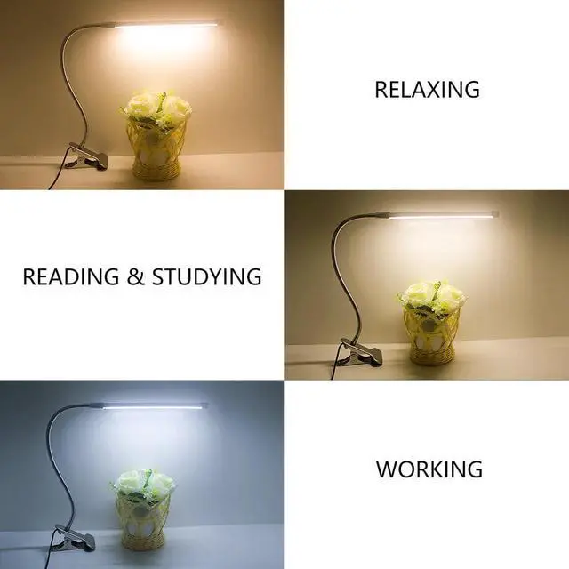 Alt view image 4 of 5 - 80 LED 8W Long Arm Table Lamps LED Desk Read Lamp Office Table Eye Protection Light USB Powered Foldable Dimmer 10 Levels Clamp